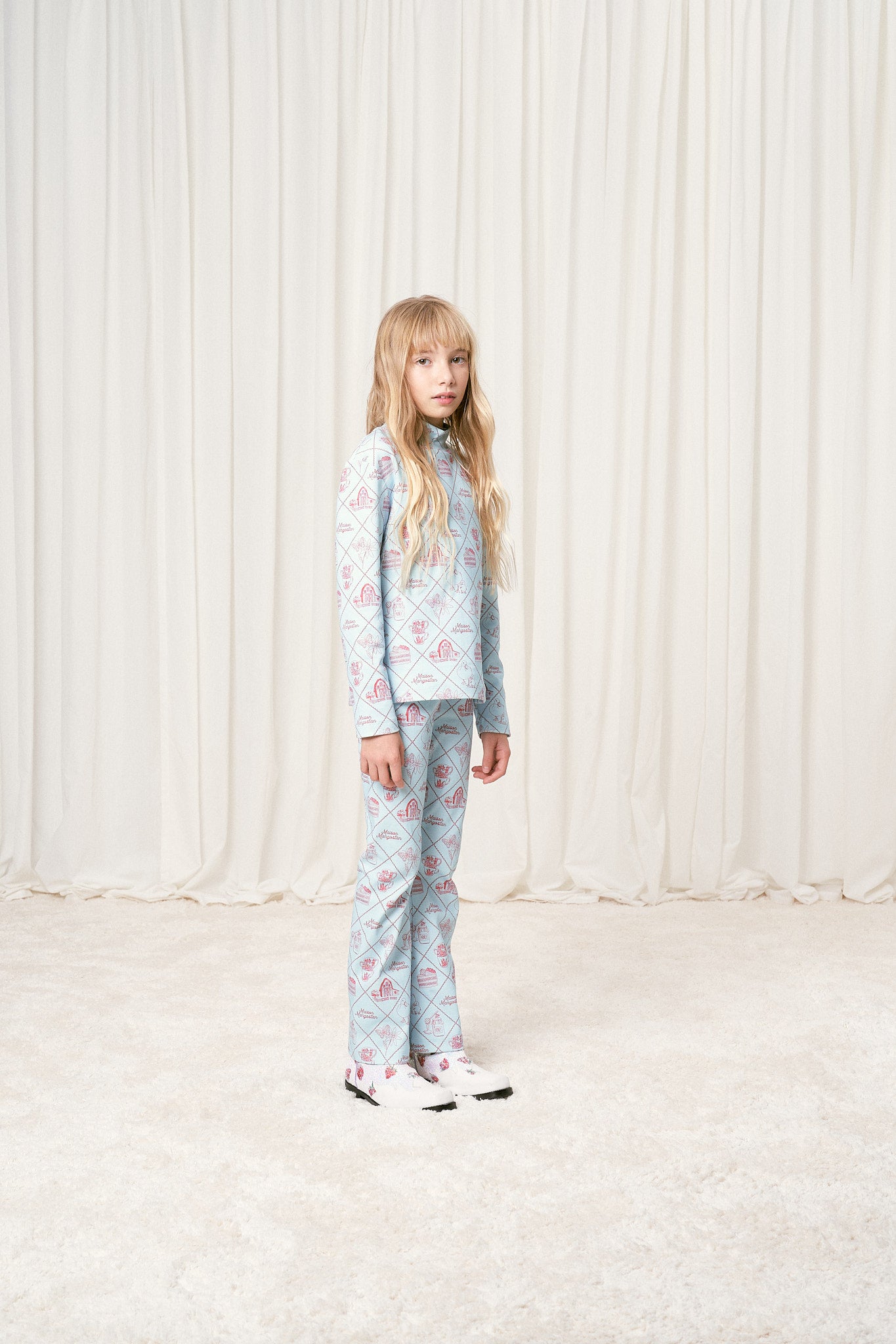 TABLE CLOTH FLARED LEGGING LIGHT BLUE/ RED 6/7Y