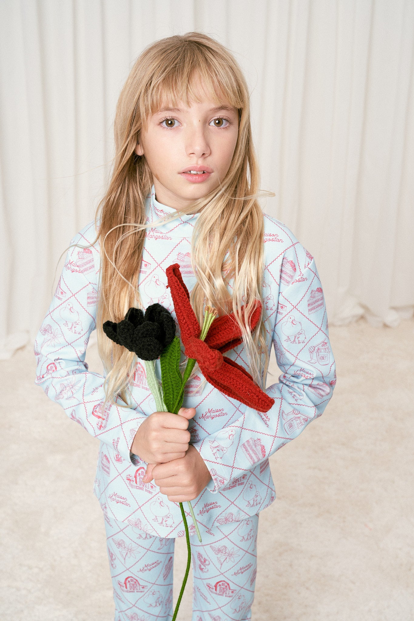 TABLE CLOTH FLARED LEGGING LIGHT BLUE/ RED 6/7Y