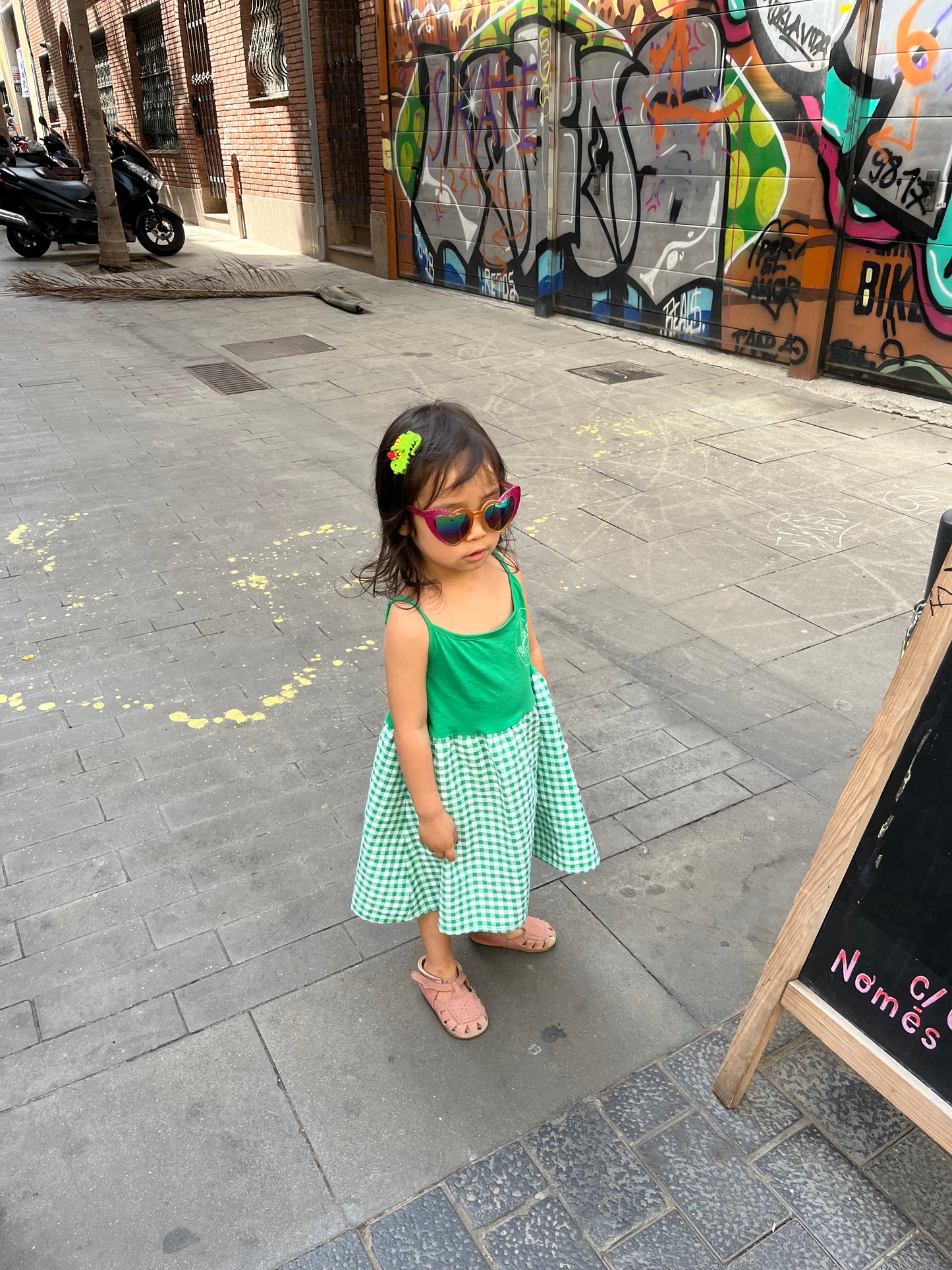 GINGHAM SHORT DRESS GREEN