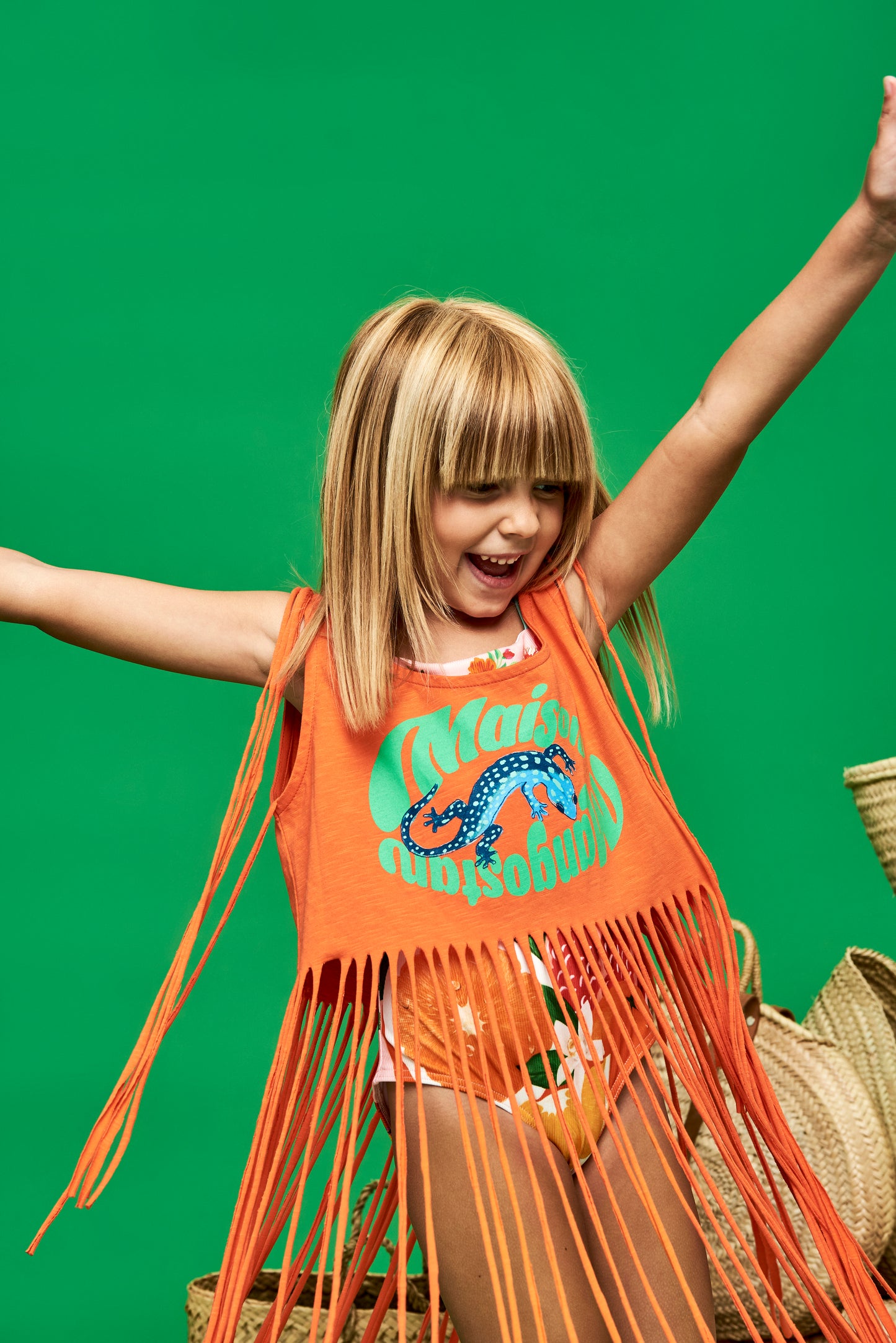 GECKO FRINGES T-SHIRT FLUO ORANGE 6Y