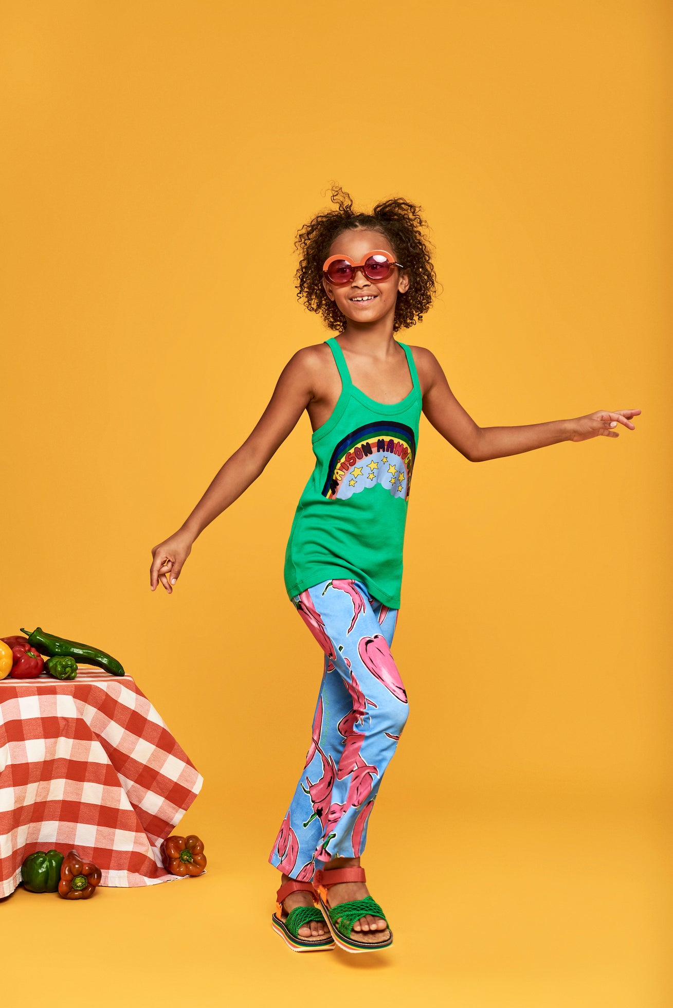 RAINBOW SLEEVE SLESS T-SHIRT GREEN