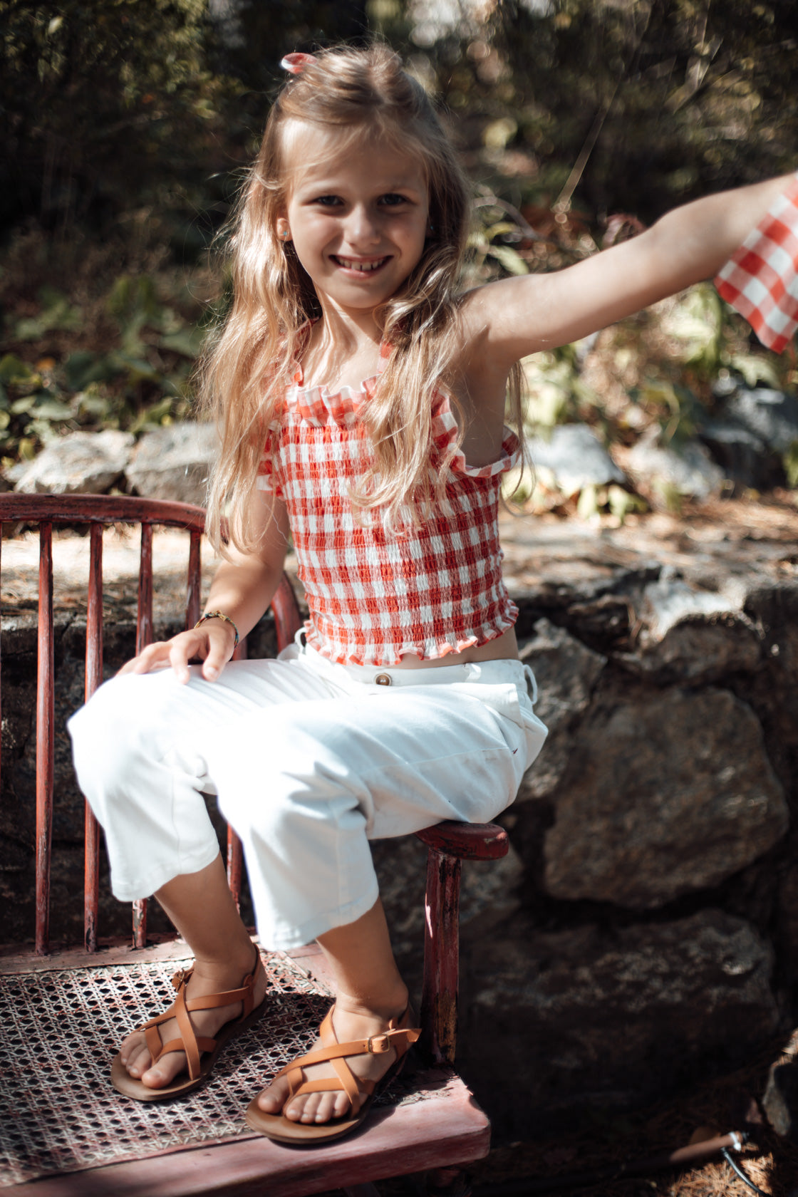 RED RUBBERIZED GINGHAM TOP 4Y