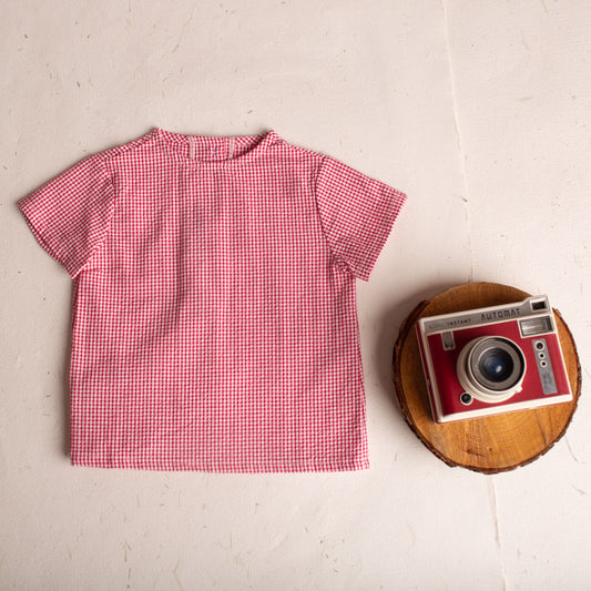 SMALL RED GINGHAM SHORT SLLEVE SHIRT